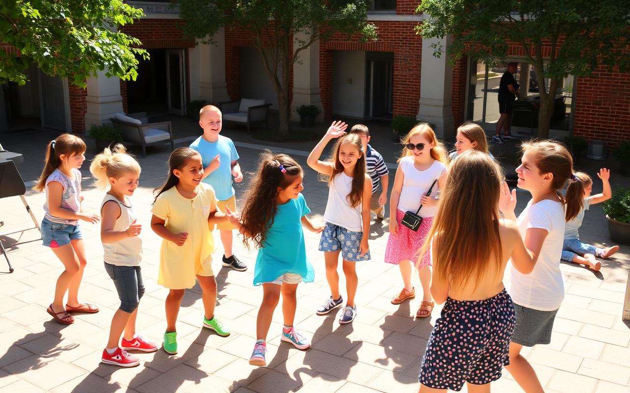 Kinderen dansen buiten tijdens de Aslan Zomerschool